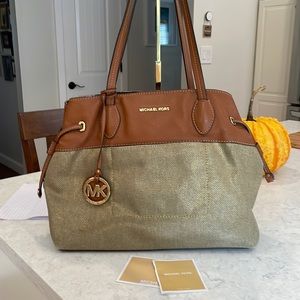 Michael Kors Marina, Gold Canvas/Leather Trim Tote 👜